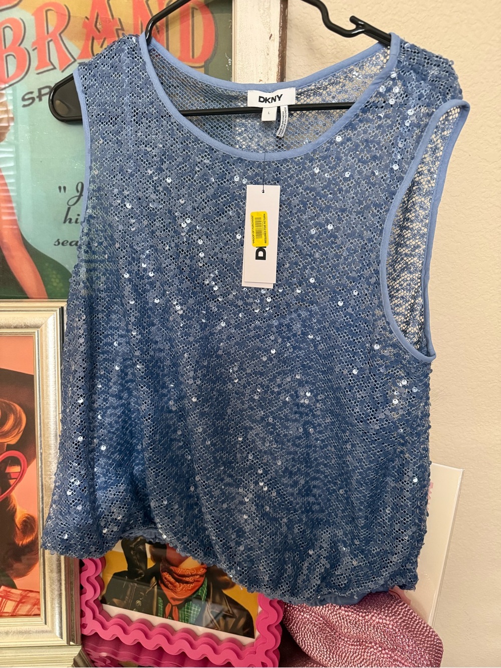 DKNY Light Blue Sequin Sleeveless Tank Top